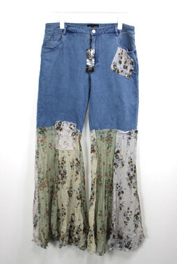 CURRENT MOOD Jeans Denim Flare Patchwork Boho Size XXL NWT